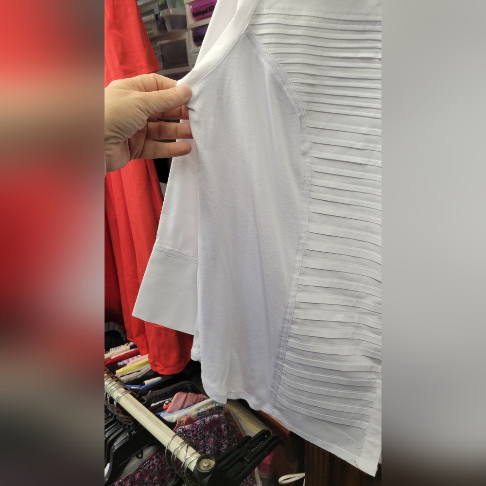 Zac & Rachel 2X White Button-Up Collared 3/4 Sleeve Shirt - Picture 3 of 6